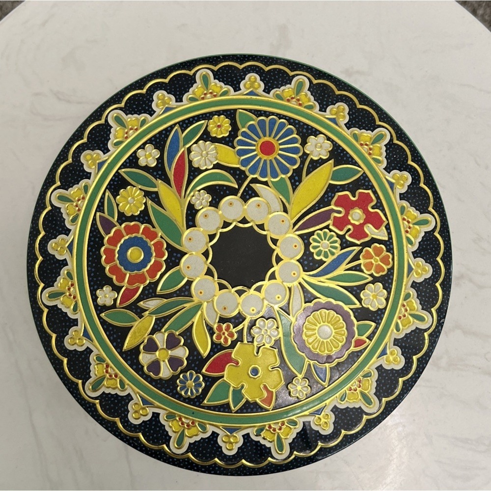 Vtg Daher Embossed Floral Decorative Round Tin‎